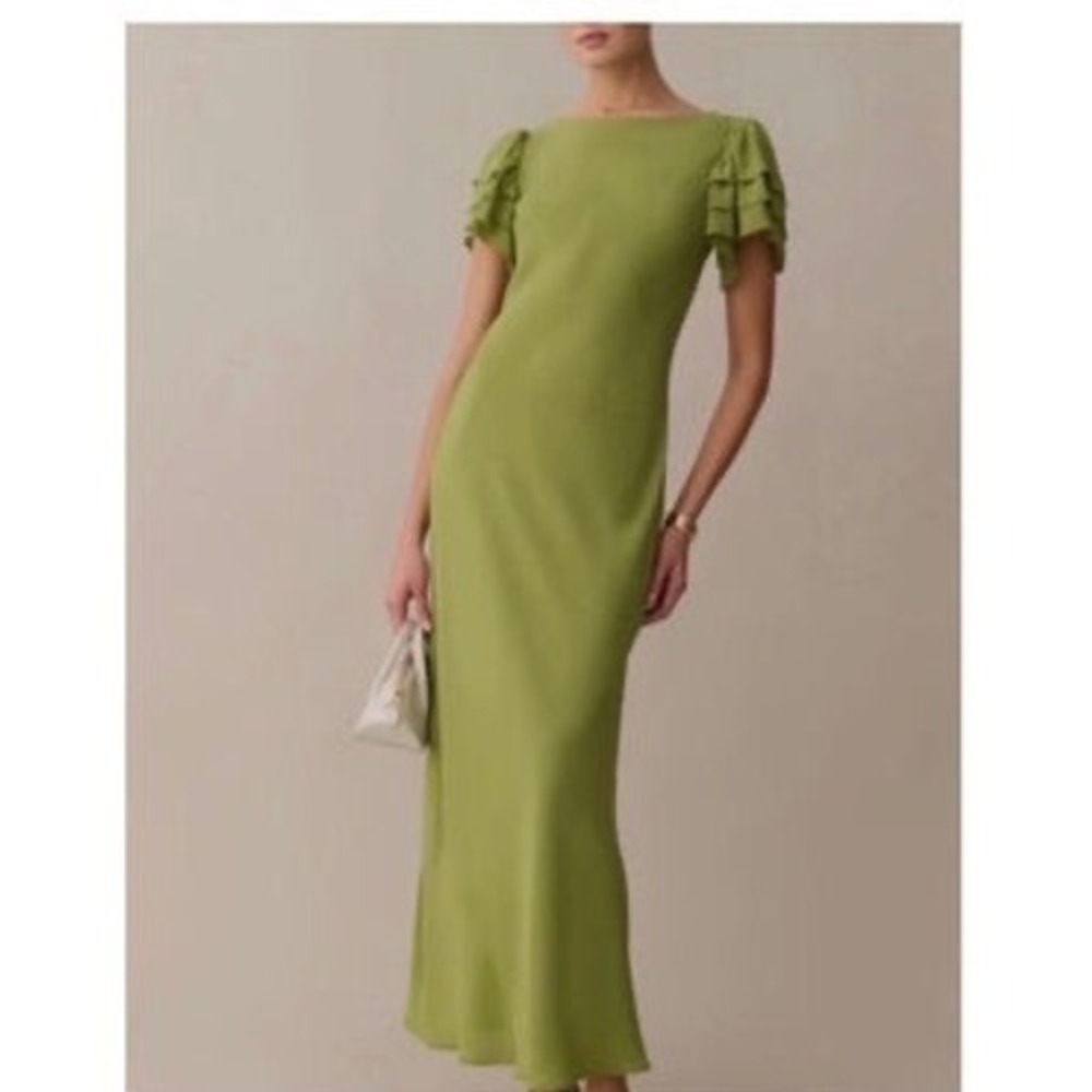 O.P.T Grass Green Ruffle Cap Sleeve Boat Neck Midi Dress Small NEW